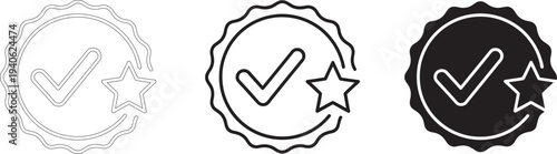Three checkmark badges with star and seal design