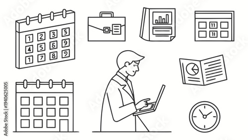 Set of 7 business icons vector, including calendar and finance