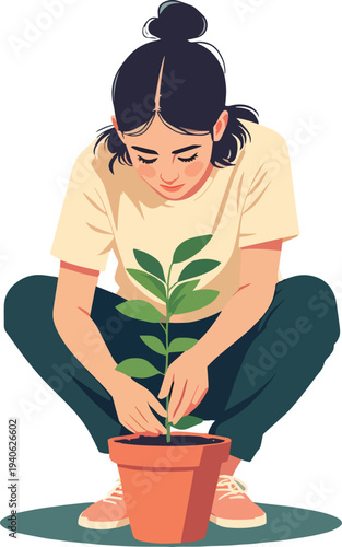 uomo donna coltiva le piante vasi di fiori vettoriale