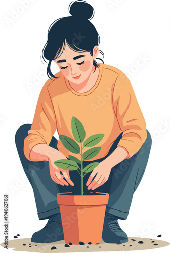 uomo donna coltiva le piante vasi di fiori vettoriale