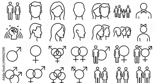 Gender icons set with people silhouettes and orientation symbols
