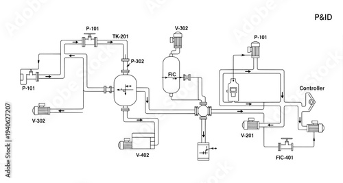 P&ID piping and instrumentation diagram for industrial process control system
