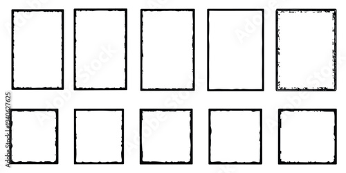 A simple black and white drawing showing ten rectangular shapes in a grid, with five tall rectangles on top and five squares below.