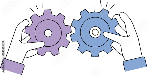 Hands Connecting Two Gears Symbolizing Teamwork and Collaboration connection partnership
