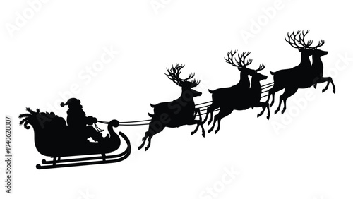 Santa claus riding in his sleigh pulled by reindeer