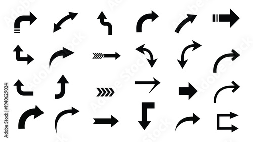 A collection of black arrows on a white background