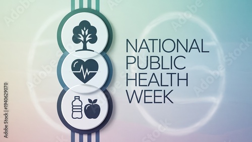 National Public Health Week Minimalist Infographic Design with Icons for Environment, Heart Health, and Nutrition for Community Wellness