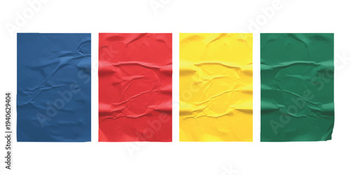 Realistic set of colorful crumpled paper textures with wrinkled and folded surfaces on white background vector illustration