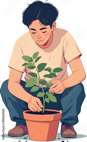 uomo donna coltiva le piante vasi di fiori vettoriale