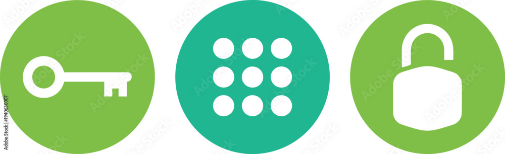 Obraz premium Three Security Icons in Green Circles illustration