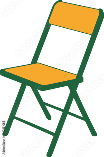 Green and yellow folding chair with metal frame
