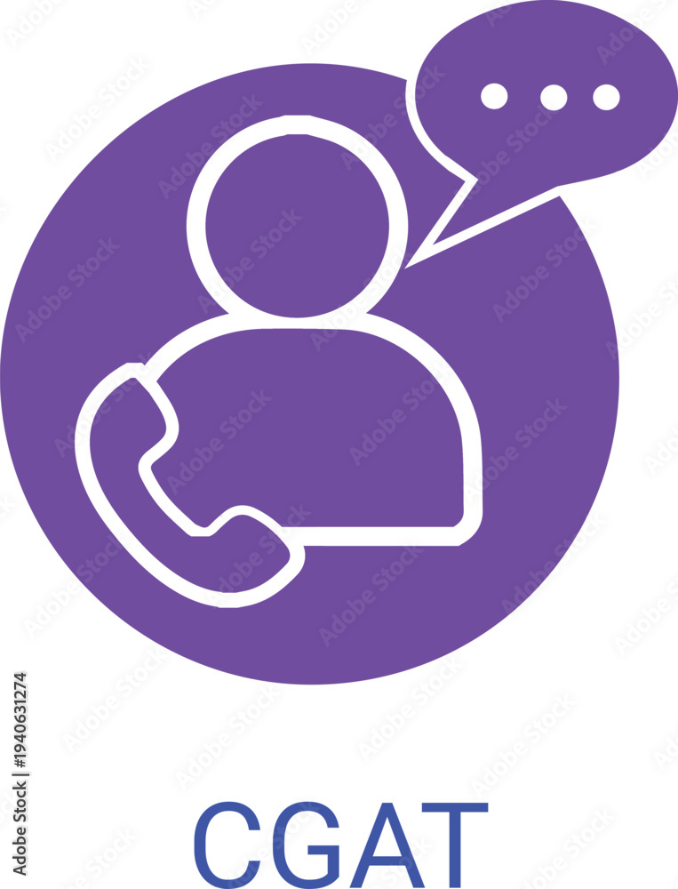 Fototapeta premium Purple customer support icon with user silhouette and speech bubble symbol representing communication and professional global assistance