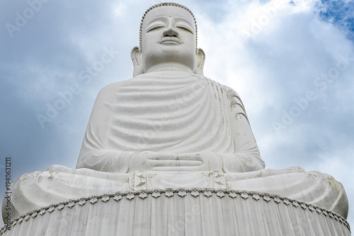 Large white buddha statue representing peace and spirituality in huyn hoa vang, da nng