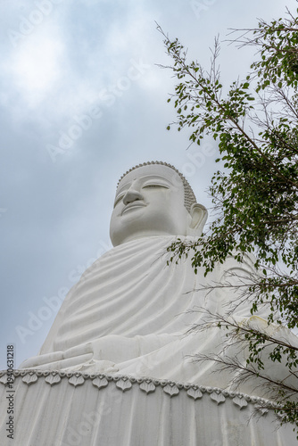 Giant white buddha statue representing peace and spirituality in da nang, vietnam