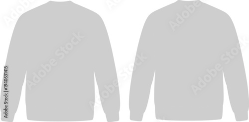Blank sweatshirt mockup front and back view template isolated for apparel design, hoodie style crewneck clothing mock up