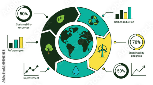 Sustainability infographic showing global eco progress and statistics