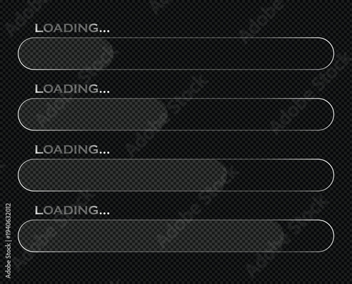 Dark loading progress bar interface design. Download status indicator with percentage progression. Modern UI progress element for dashboard, application interface, and digital workflow display.