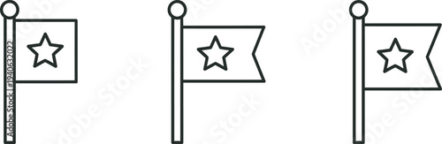 Three flags with a star symbol representing startup concepts in various stages of development or progress
