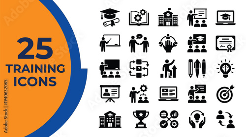 Set of twenty-five professional business training and learning.