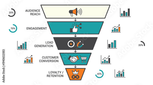 Modern marketing funnel stages from audience reach to loyalty retention