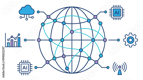 Global network connections with AI technology and data exchange