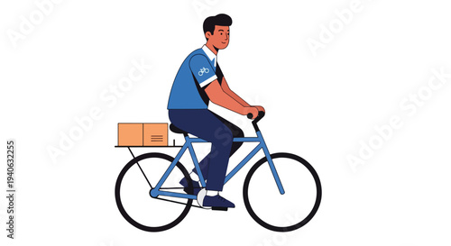 Delivery man riding a bicycle with packages.