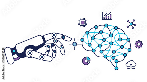 Robot hand interacting with neural network and data visualization