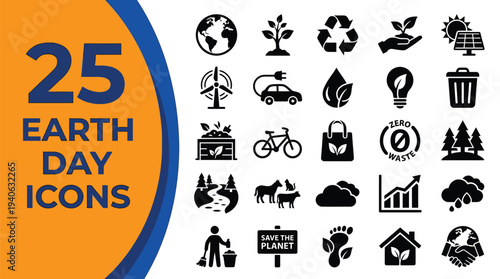Earth day icons collection promotes environmental protection.