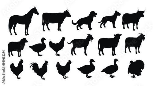 Collection of farm animals and pets in silhouette