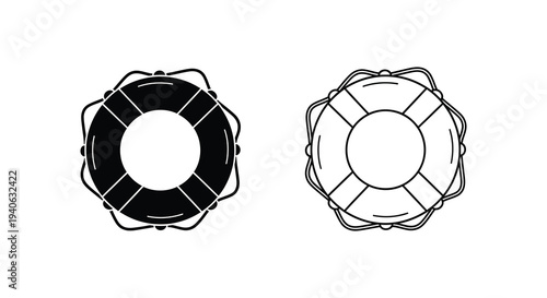 Two life preservers illustrated in a simple graphic style silhouette