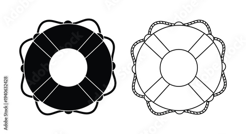 Two life preservers depicted in contrasting styles a striking silhouette