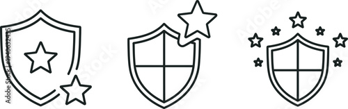 Shield icons with stars symbolizing protection and excellence in a simple line art style