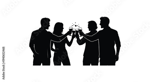 Friends toasting with drinks celebrating a joyous moment black silhouette