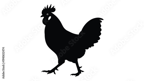 A black silhouette of a rooster standing on two legs