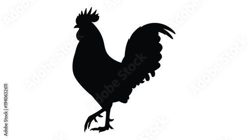 A black silhouette of a rooster standing on one leg
