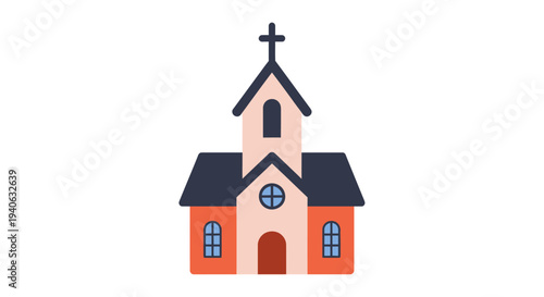Cartoon church illustration on white background for religious concepts