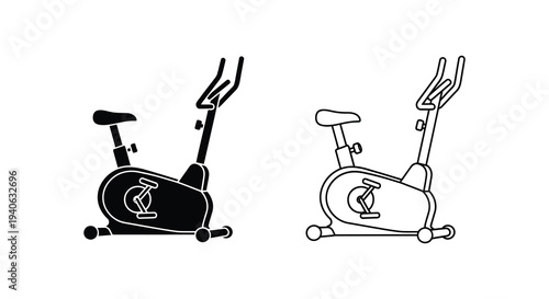 Two exercise bikes shown in black and white a minimalist silhouette