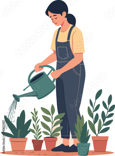 uomo donna annaffiano le piante vasi di fiori  vettoriale 