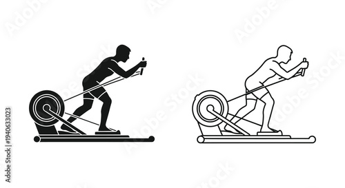 Cross country skiing exercise machine illustration in a striking black silhouette