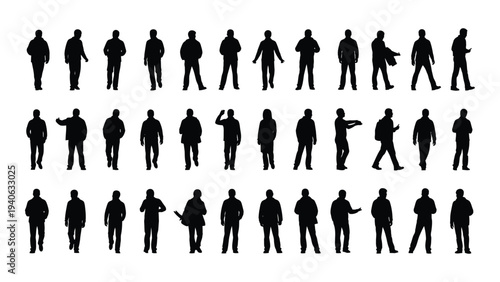 Collection of various black silhouettes of people in different poses