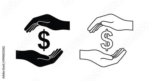 Hands cradling dollar signs contrasting black and white a striking silhouette