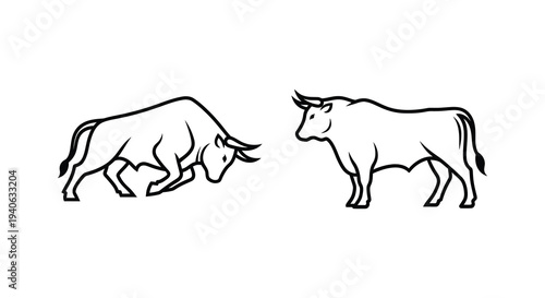 Two bulls facing each other in a dynamic line art silhouette