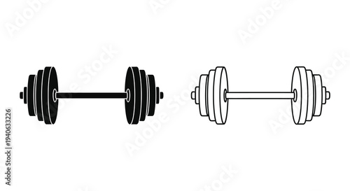 Two dumbbells one shaded one outlined depicting weightlifting equipment silhouette