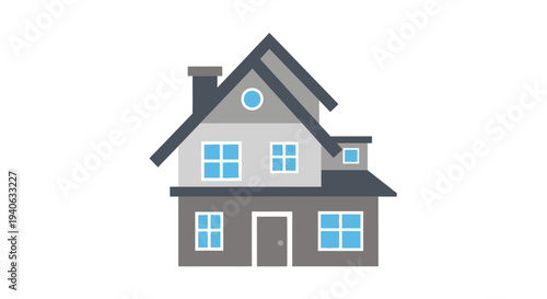 Modern house illustration two story home with windows and a chimney