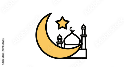 Crescent moon and lantern illustration isolated on white background