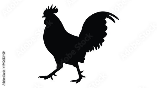 A black silhouette of a rooster standing on two legs