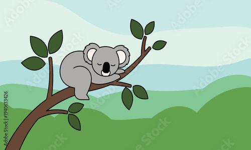 Celebrate wild koala day with cuddly koala on eucalyptus tree in australian landscape