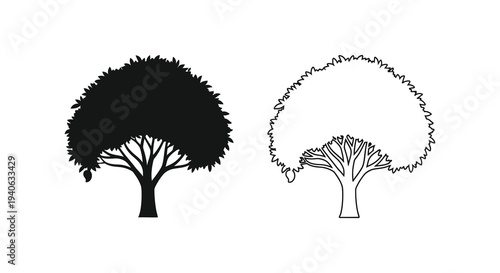 Two trees one solid black and one outlined presented as a striking silhouette