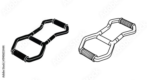Two isometric views of a parallel bar exercise tool black and white silhouette