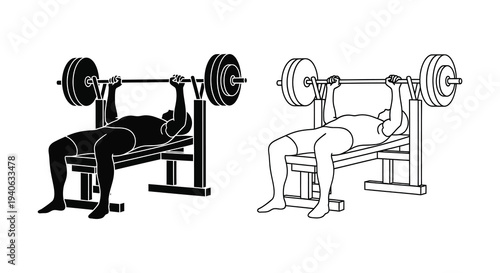 Weightlifter bench pressing with barbell a detailed black silhouette high quality